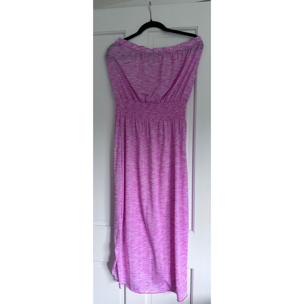 Pink Space Dye Strapless Maxi Dress Smocked Waist Tassel Slit Boho Summer
